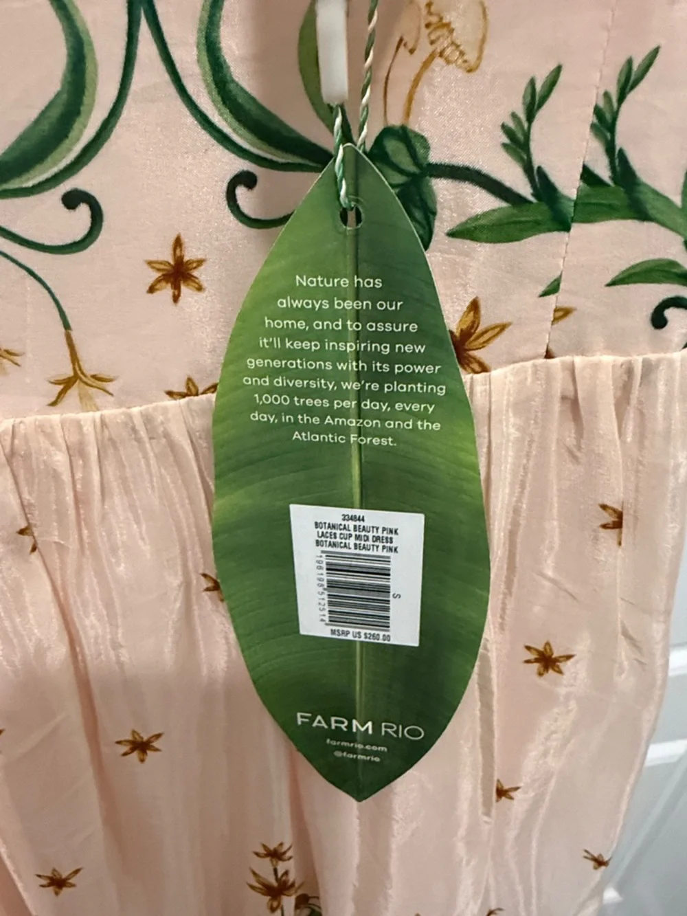 FARM Rio Pale Cream Midi Dress with Green & Yellow Floral Ties - Picture 4 of 5